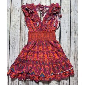 Love The Label Womens Flutter Sleeve V Neck Ruffled Tiered Dress Multi Size S